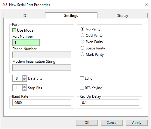 Serial Port settings tab