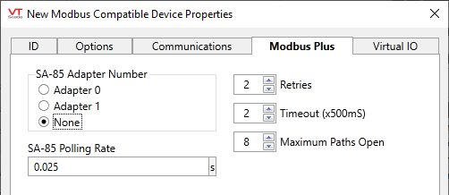 Modicon driver tag - Modbus Plus tab