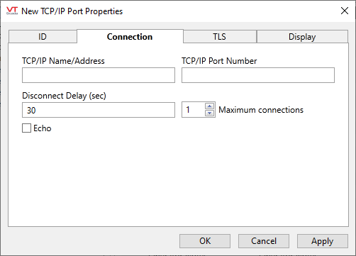 TCP/IP Port tag - connection tab